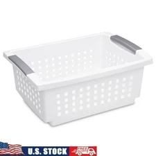 Stackable Storage Baskets W/ Flip-Down Rails Organizing Home Office Pantry New