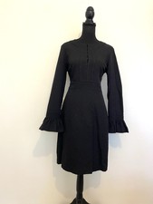 Tory Burch Size 12 Black Dress Flared Ruffled Long Sleeve Slit Keyhole Neckline