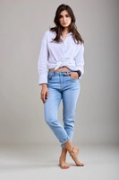 Toxik3 Womens Boyfriend Jeans High Waist Stretch Cuffed Light Blue Denim
