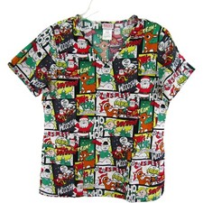 Rudolph the Red Nosed Reindeer Scrub Top Christmas Holiday Sz S Nurse CNA Vet
