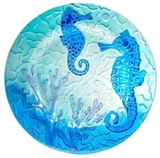 Seahorses large fusion glass 12 inch plate sea life tableware