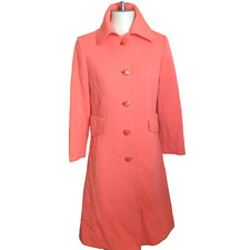 Vintage Woman's FASHIONBILT coral 100 Pure Merino Wool Long Coat Petite USA EUC