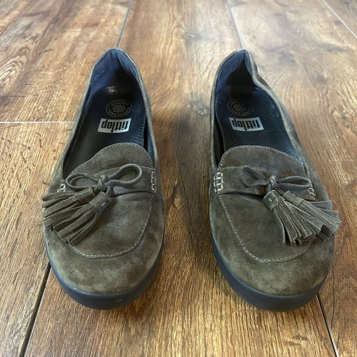 FitFlop Brown Suede Tassels Slip On Comfort Casual Loafer Shoes US Women's 7 - Picture 2 of 14