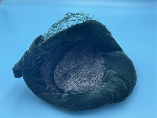 Vintage Evergreen Velvet Netted Hat 40s/50s Fish Net RhinestonesCostumeHalloween - Picture 10 of 14