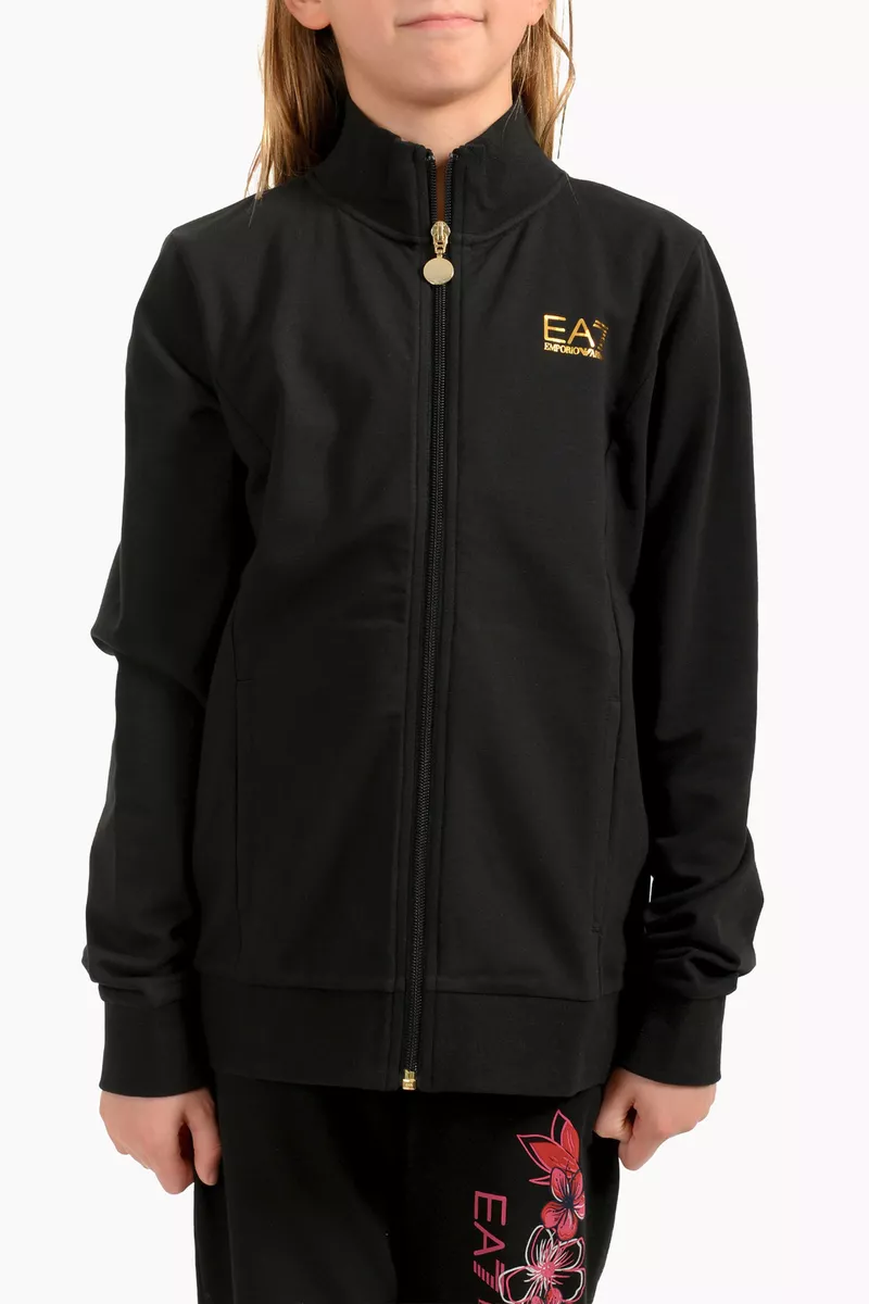 Emporio Armani EA7 Girls Black Long Sleeve Logo Print Full Zip Track Jacket