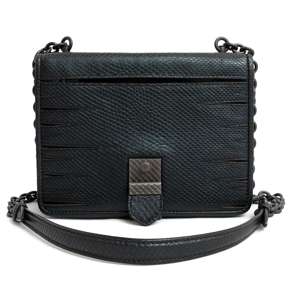 Bottega Veneta Chain Shoulder Bag Lambskin Leather Black Bottega Veneta Chain Shoulder Bag Lambskin Leather Black