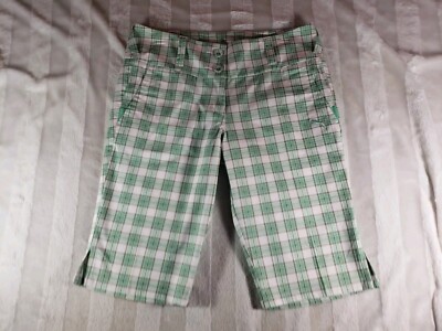Puma Golf Shorts Womens 8 Bermuda Plaid Green White Check Performance 