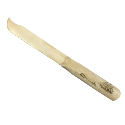 9'' 19th Century Whaling Schooner Engraved Scrimshaw Letter Opener