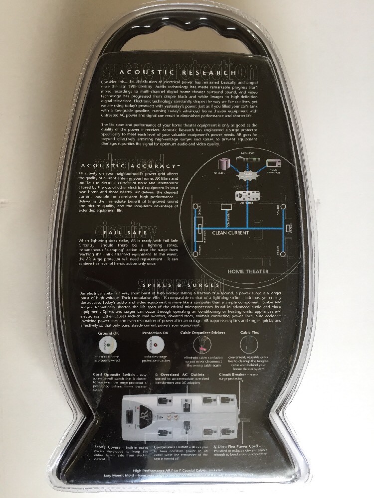 Acoustic Research AR8V Home Theater Surge Protector 1284 Joules 8