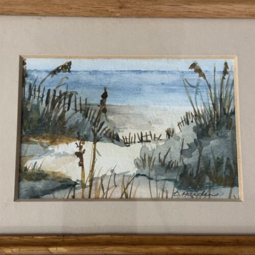 Aquarell Gemälde Küste Meer Strand Düne Passepartout gerahmt D Harden signiert - Bild 2 von 7