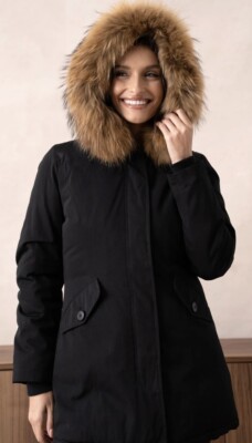 Kapuze Parka Damen Schwarz Mit Echtfell ATTENTIF ECHTFELL PARKA