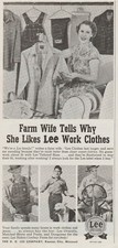 1954 Lee Work Clothes - Jeans Jacket Bibs Farm Wife Farmer Hat - Print Ad Photo