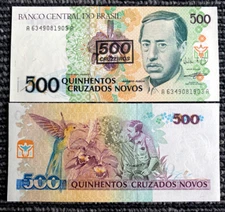 Brazil 500 Cruzeiros on 500 1990 Banknote World Paper Money UNC Currency Bill