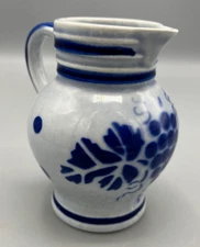 Handmade Cobalt Salt Glazed Stoneware Pottery Pitcher Stamp 0.25 HIX