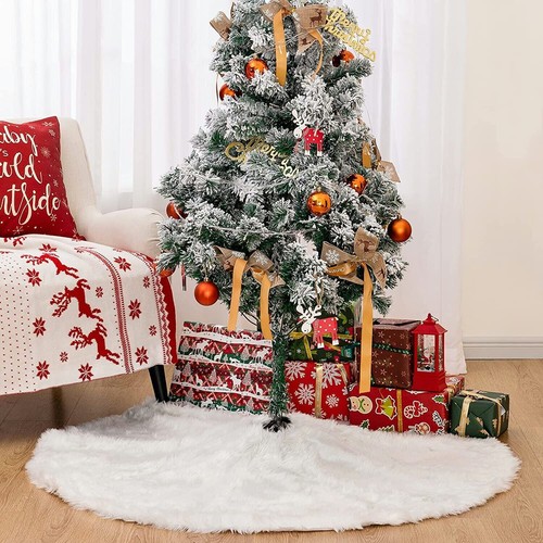 30'' Christmas Tree Skirt Plush Faux Fur Mat Home Xmas Floor Cover Ornament Deco - Picture 12 of 12