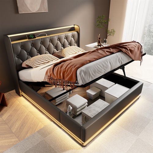 Twin/Full/Queen/King Size Upholstered Platform Bed w/ Hydraulic Storage System - Picture 39 of 72