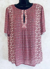 Lucky Brand Los Angeles Women's Boho Pull Over Gathered Short Sleeves Large Pink