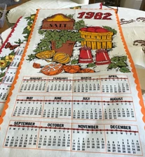 VINTAGE 1982 FRUITS VEGIES CLOTH WALL CALENDAR SEQUINS BEADS XL