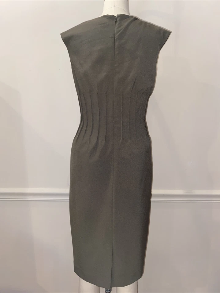 Calvin Klein Dress Womens 8 Olive Green Cinched Waist Midi Military Army Pencil - Image 3 of 4