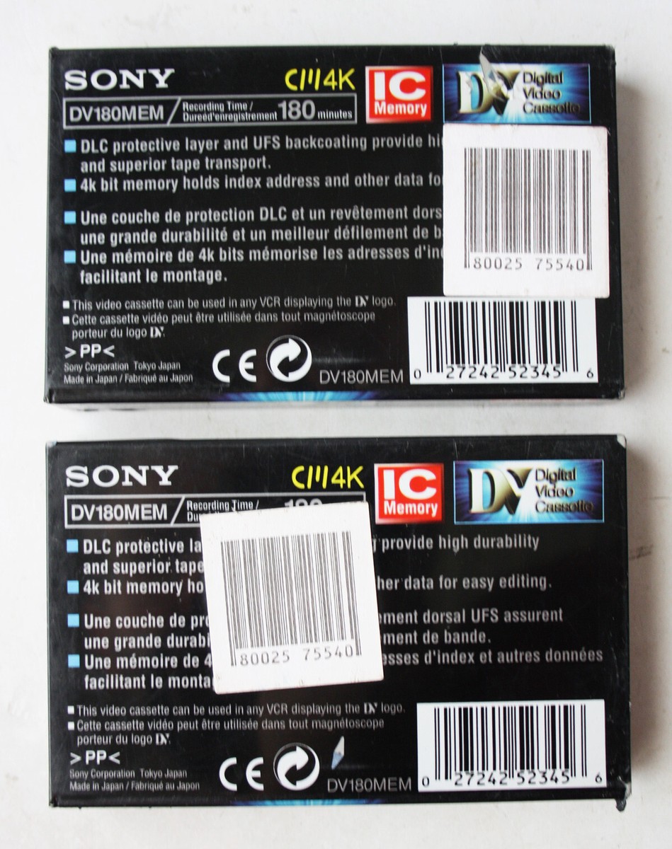 2X SONY DV DIGITAL VIDEO CASSETTE 180min ME IC MEMORY 4K DV180MEM