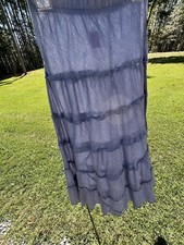 Vintage Faux Denim Skirt Ruffled Tiered Large Boho Western Cottage