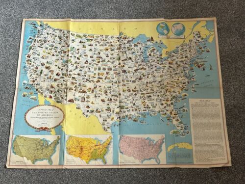 1950s Pictorial Map The United States of America Department of State Washington - Picture 1 of 9