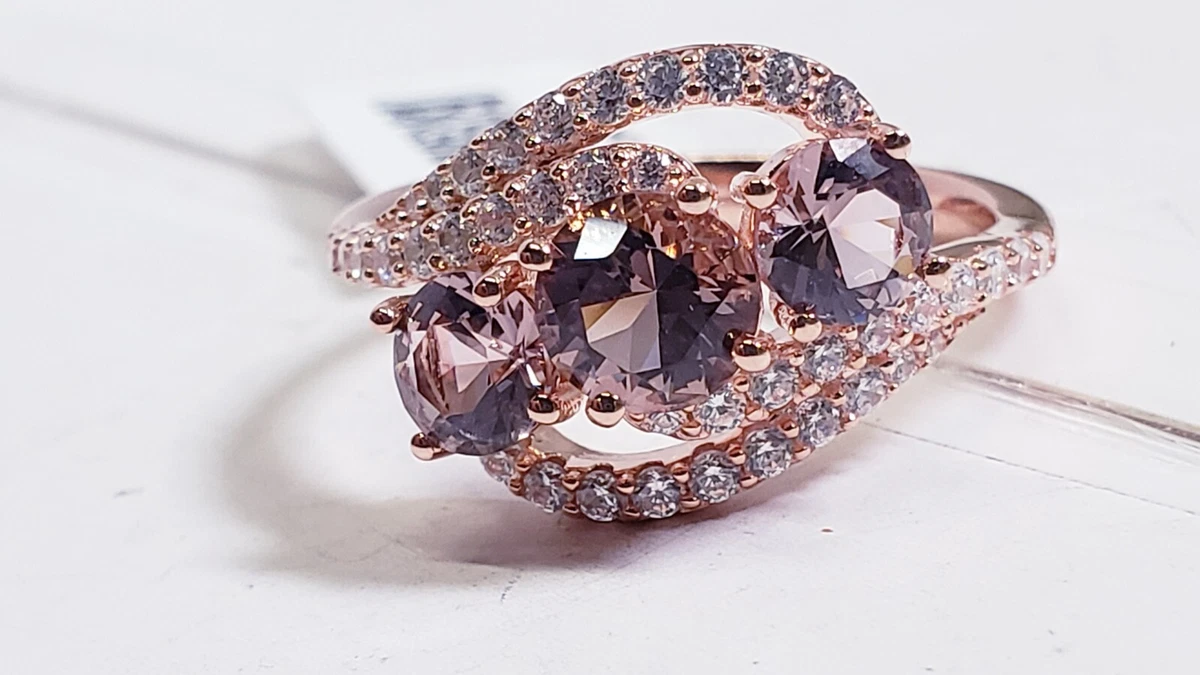 JTV Morganite White Cubic Zirconia 18k Rose Gold Over Sterling