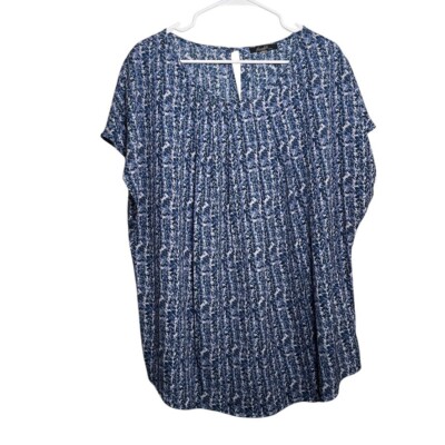 Essentials by Milano Blouse Women's 2X Sheer Printed Lightweight Casual Top