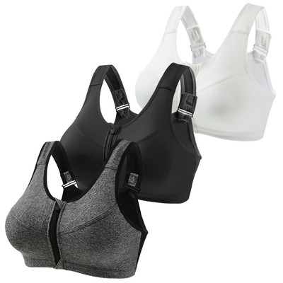 Damen Sport BH Push Up Elastizität Bustier Fitness Unterwäsche Zip Front Bra DE
