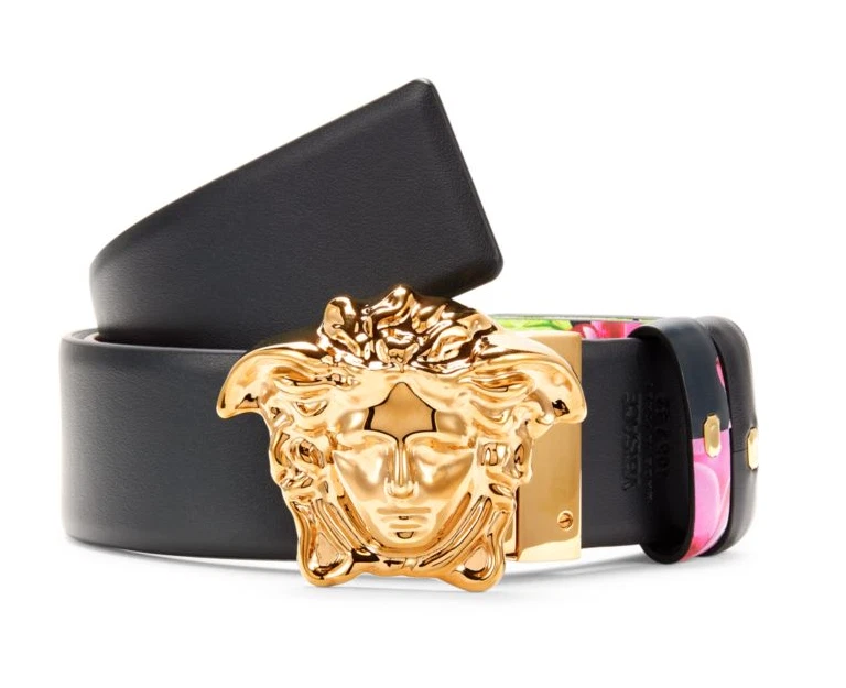 NUOVA CINTURA REVERSIBILE VERSACE FLOREALE Orchidea Nera Medusa US 42 VITA