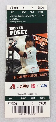 MLB 2012 05/29 Arizona Diamondbacks at SF Giants Full Ticket-Clay Hensley WP