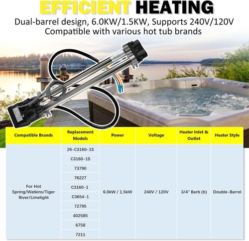 For Hot Spring/Watkins 26-C3160-1S Low-Flow Titanium Heater w/ Sensors 6.0KW - Picture 14 of 18
