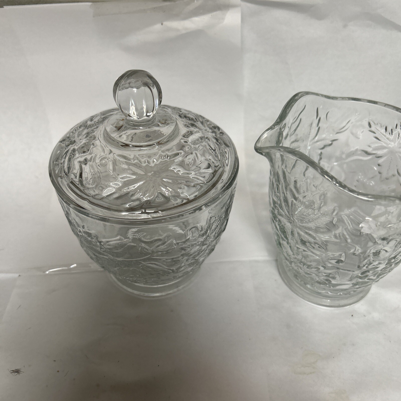 Princess House Fantasia Creamer Sugar Bowl Set Poinsettia Crystal