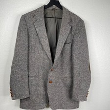 Vintage Levis Blazer Men's Gray Sz 42 L Wool Herringbone Elbow Patches Academia
