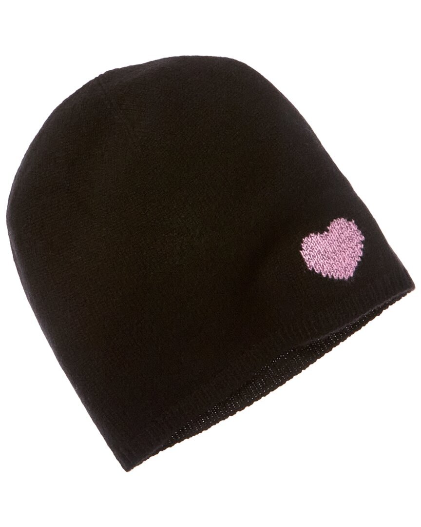 Женская кашемировая шапка с напуском Hannah Rose Mini Heart с люрексом и интарсией, черная
