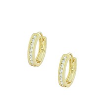 925 Sterling Silver Yellow Gold-Tone White CZ Hoop Huggie Earrings