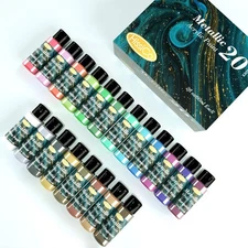 Metallic Acrylic Paint Set of Premium 20 Colors, Professional Grade Metallic ...