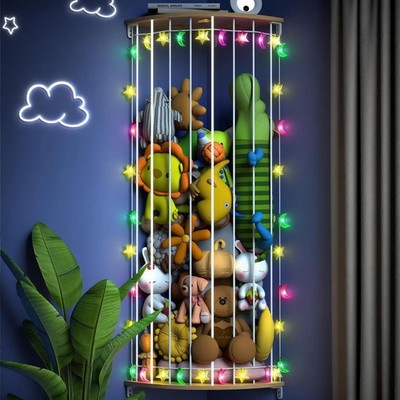 2025 Corner Stuffed Animals Storage with Light Adjustable Wood Stuffed Animal...