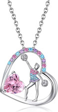 Birthstone Cheerleader Necklace Gifts for Girls Heart Rainbow Cheerleading Cheer