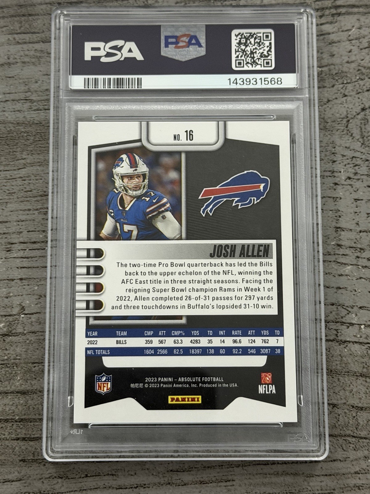 2023 PANINI ABSOLUTE GREEN WAVES #16 JOSH ALLEN -SERIAL#/50 PSA 10 view 2