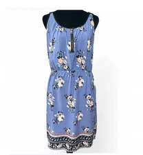 J FOR JUSTIFY Floral  Blue  Sleeveless Midi Dress With 3/4 Front Zipper Exellent