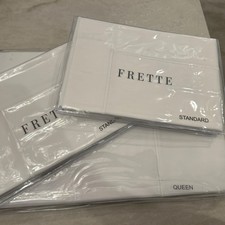 NWT Frette One Bourdon Queen Duvet Cover Shams Set White Cotton Percale REG 600