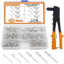 225pcs Aluminum Blind Rivets Assortment Kit with Heavy Duty Hand Riveter Rive...