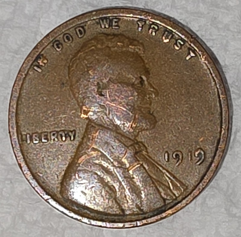 1919 P Philadelphia Mint Lincoln Wheat Penny Cent- With Gouge Marks - Circulated