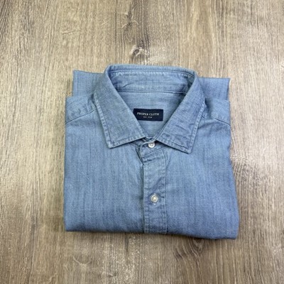 Proper Cloth Albiate Washed Light Indigo Slub Denim Button Down