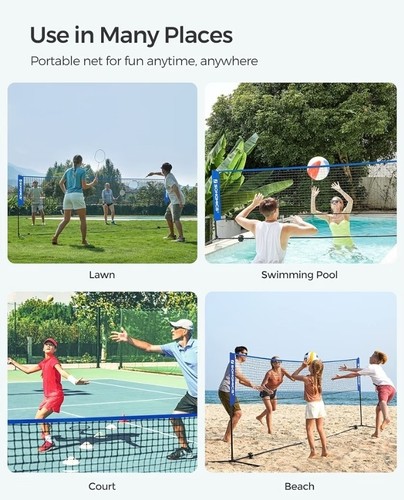 SONGMICS 5m Badminton & Volleyball Portable Net Set Height Adjustable, YELLOW - Afbeelding 6 van 9