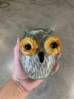 Murano Style Vintage Hand Blown Yellow Eyes Glass Owl Paperweight Figurine 5”