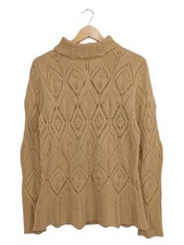 Amy Vermont Damen Pullover Strickpullover Rollkragen Lochmuster Beige Gr. 40/42