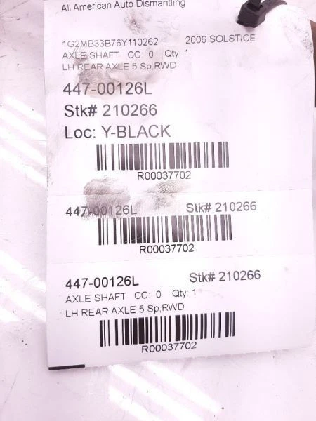Eje conductor trasero 2,4 L 2006-2010 Pontiac Solstice 15296759 Foto 4 de 4