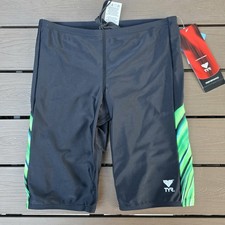 TYR Men's Tyreeco Nylon Green/Black Vortex Swimsuit Jammer Sz 30 NEW